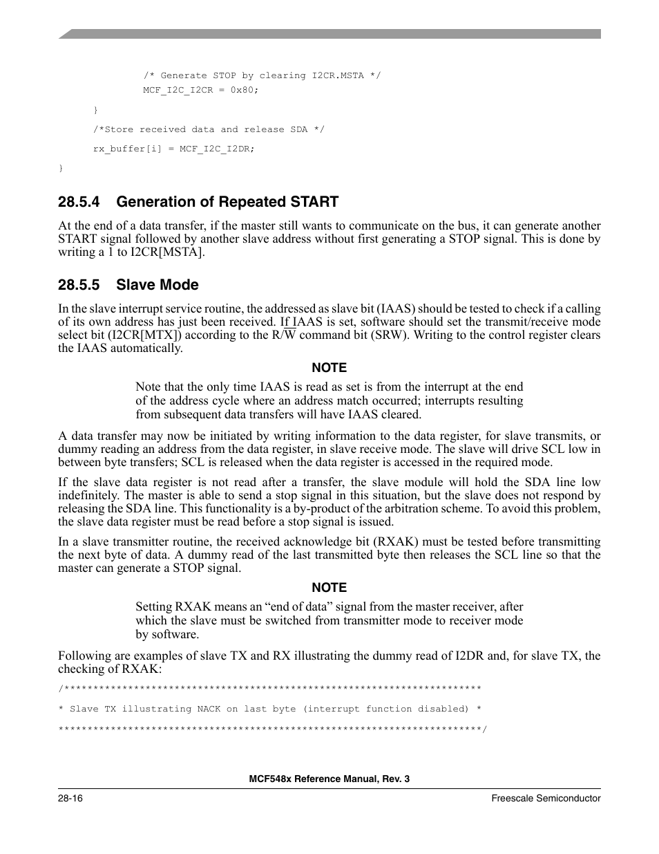 4 generation of repeated start, 5 slave mode, Generation of repeated start -16 | Slave mode -16 | Freescale Semiconductor MCF5480 User Manual | Page 870 / 1032