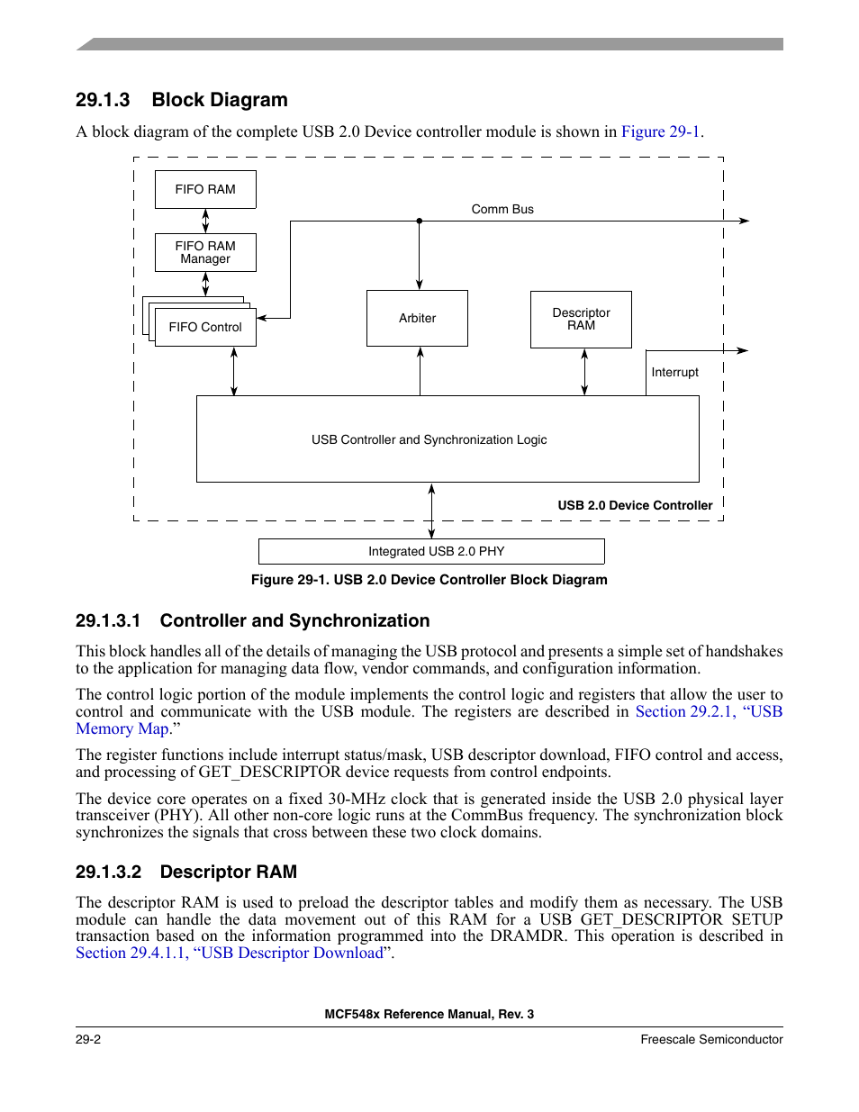 3 block diagram, 1 controller and synchronization, 2 descriptor ram | Block diagram -2, Controller and synchronization -2, Descriptor ram -2 | Freescale Semiconductor MCF5480 User Manual | Page 876 / 1032