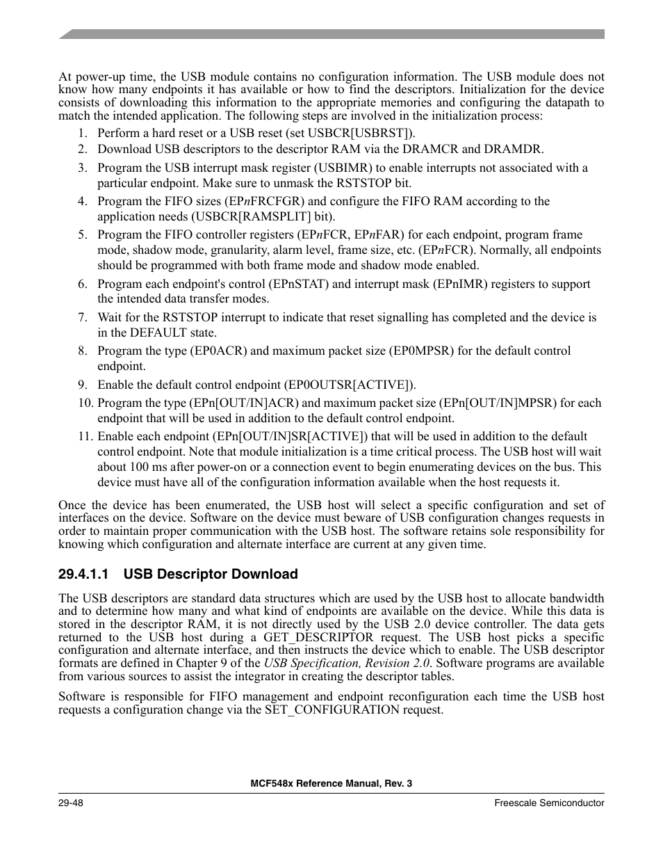 1 usb descriptor download, Usb descriptor download -48, Section 29.4.1.1, “usb descriptor download | Freescale Semiconductor MCF5480 User Manual | Page 922 / 1032