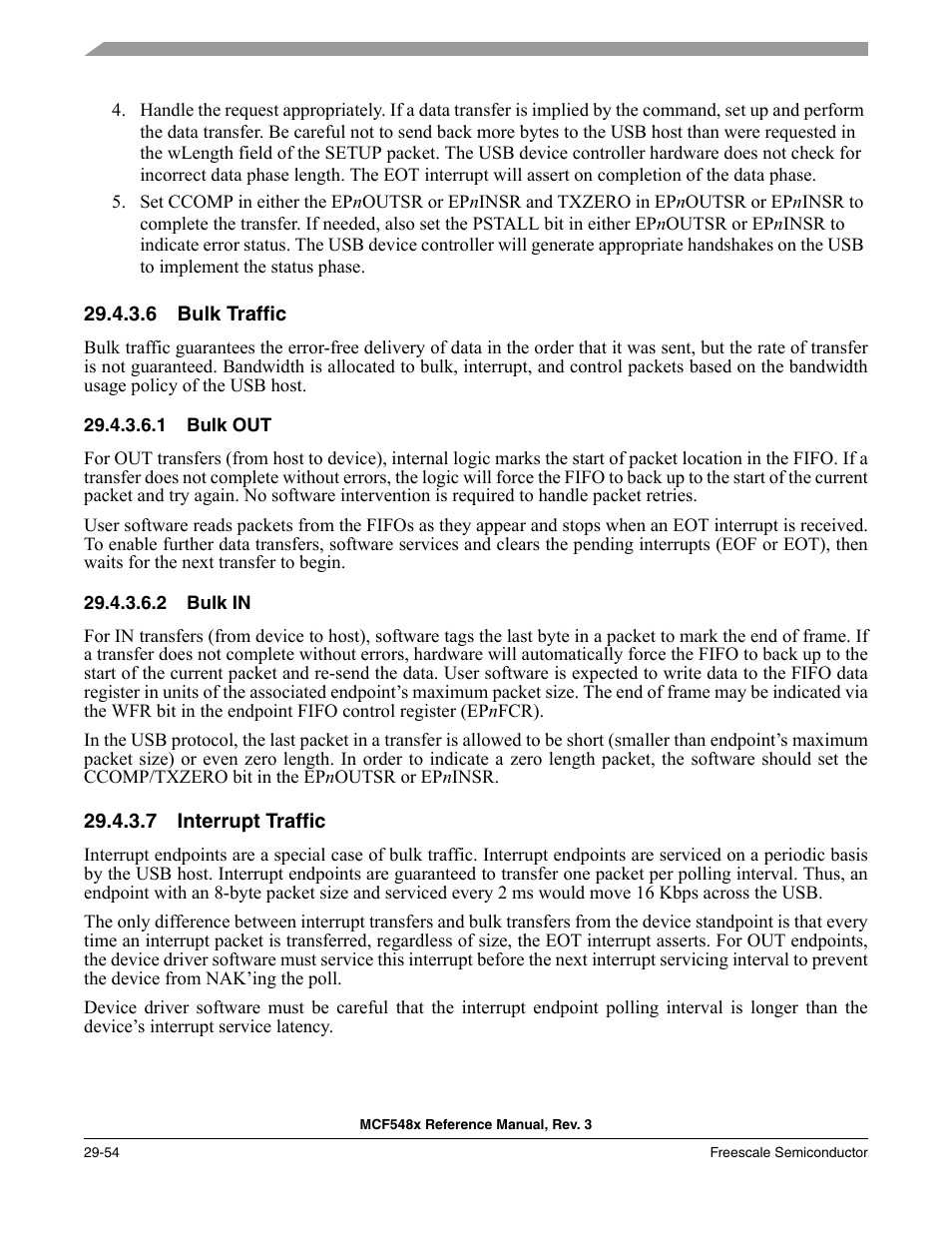 6 bulk traffic, 1 bulk out, 2 bulk in | 7 interrupt traffic, Bulk traffic -54, Interrupt traffic -54 | Freescale Semiconductor MCF5480 User Manual | Page 928 / 1032