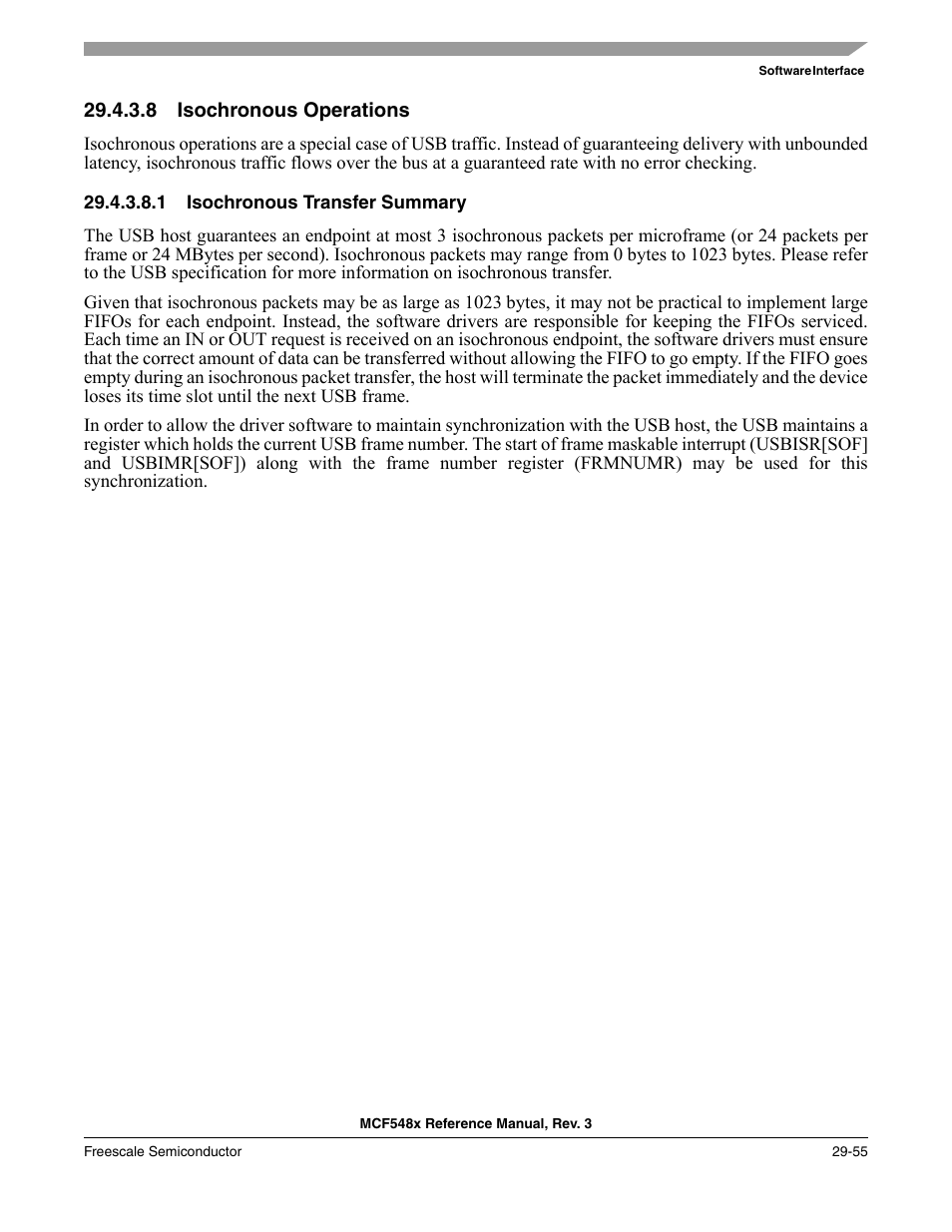 8 isochronous operations, 1 isochronous transfer summary, Isochronous operations -55 | Freescale Semiconductor MCF5480 User Manual | Page 929 / 1032