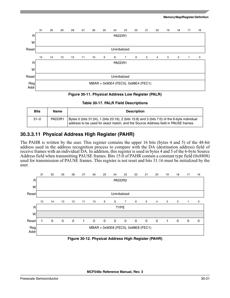 11 physical address high register (pahr), Physical address high register (pahr) -21 | Freescale Semiconductor MCF5480 User Manual | Page 951 / 1032