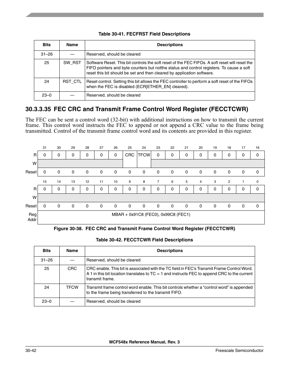 Table 30-41/30-42 | Freescale Semiconductor MCF5480 User Manual | Page 972 / 1032