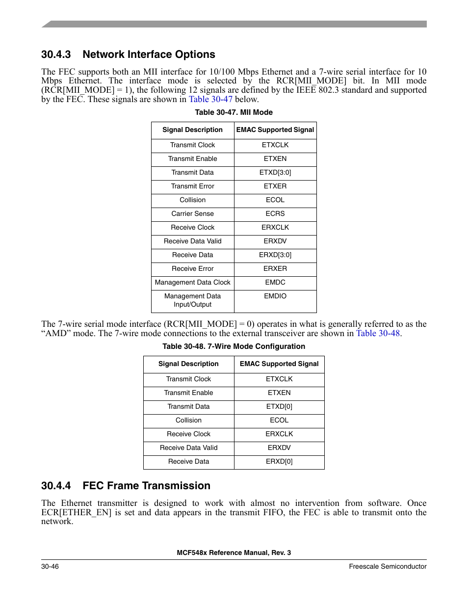 3 network interface options, 4 fec frame transmission, Network interface options -46 | Fec frame transmission -46 | Freescale Semiconductor MCF5480 User Manual | Page 976 / 1032