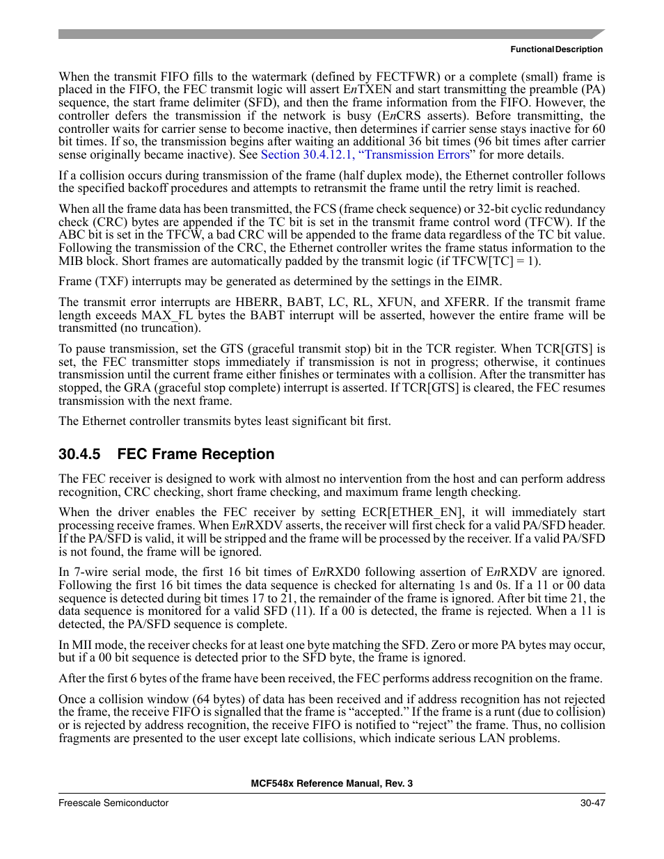 5 fec frame reception, Fec frame reception -47 | Freescale Semiconductor MCF5480 User Manual | Page 977 / 1032