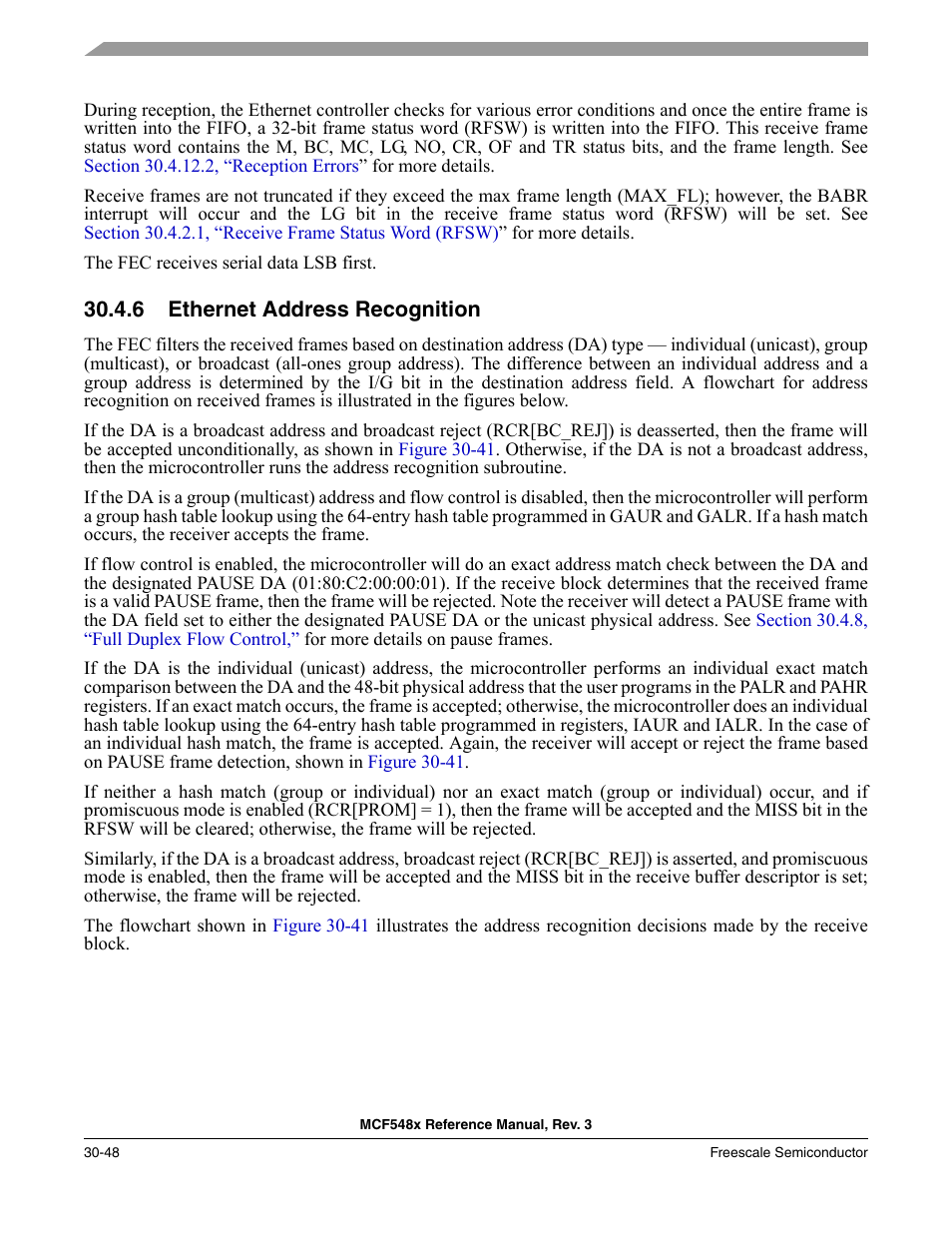 6 ethernet address recognition, Ethernet address recognition -48 | Freescale Semiconductor MCF5480 User Manual | Page 978 / 1032