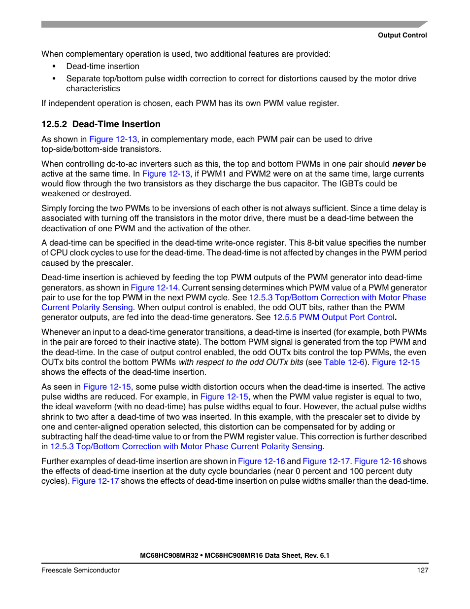 2 dead-time insertion, Dead-time insertion | Freescale Semiconductor MC68HC908MR32 User Manual | Page 127 / 282