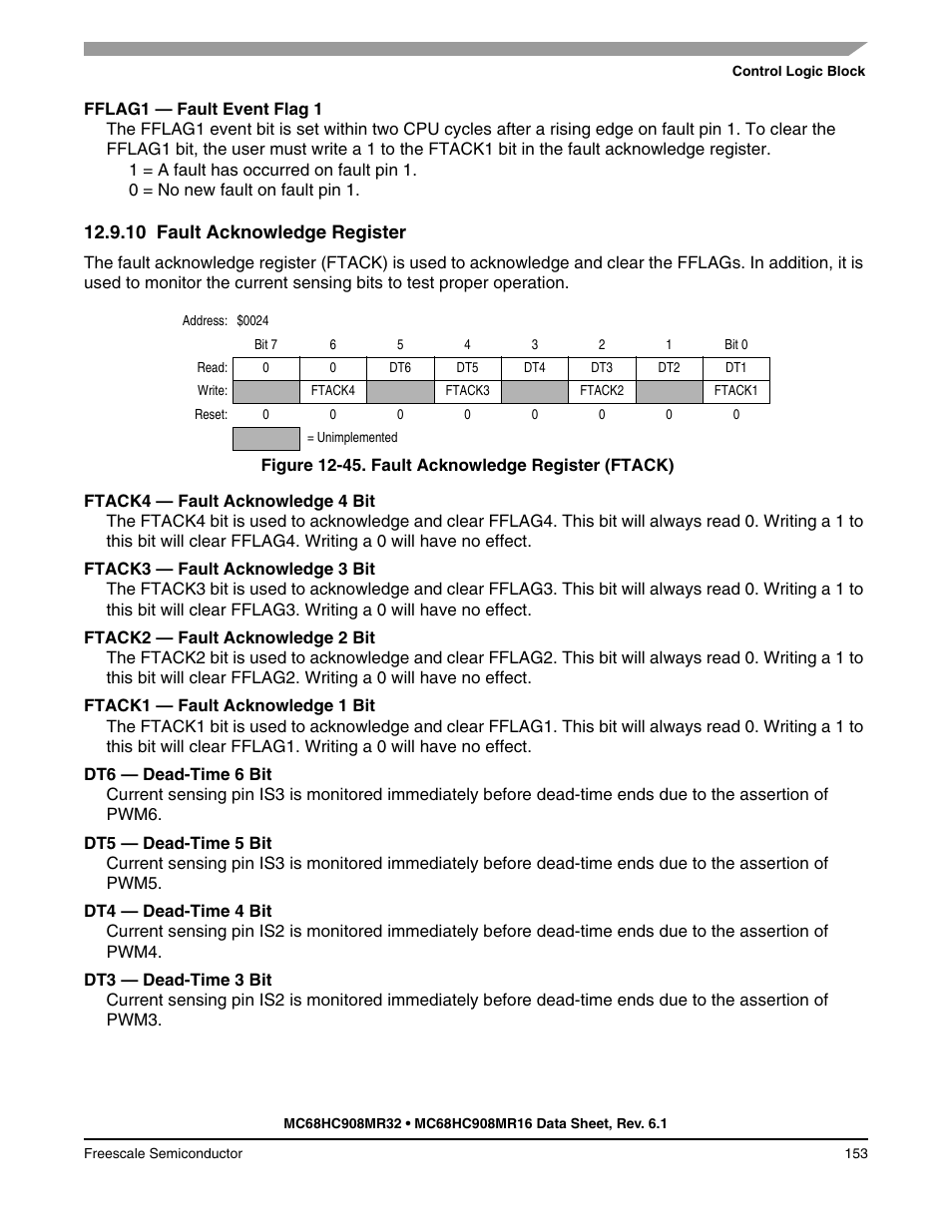 10 fault acknowledge register, Fault acknowledge register | Freescale Semiconductor MC68HC908MR32 User Manual | Page 153 / 282