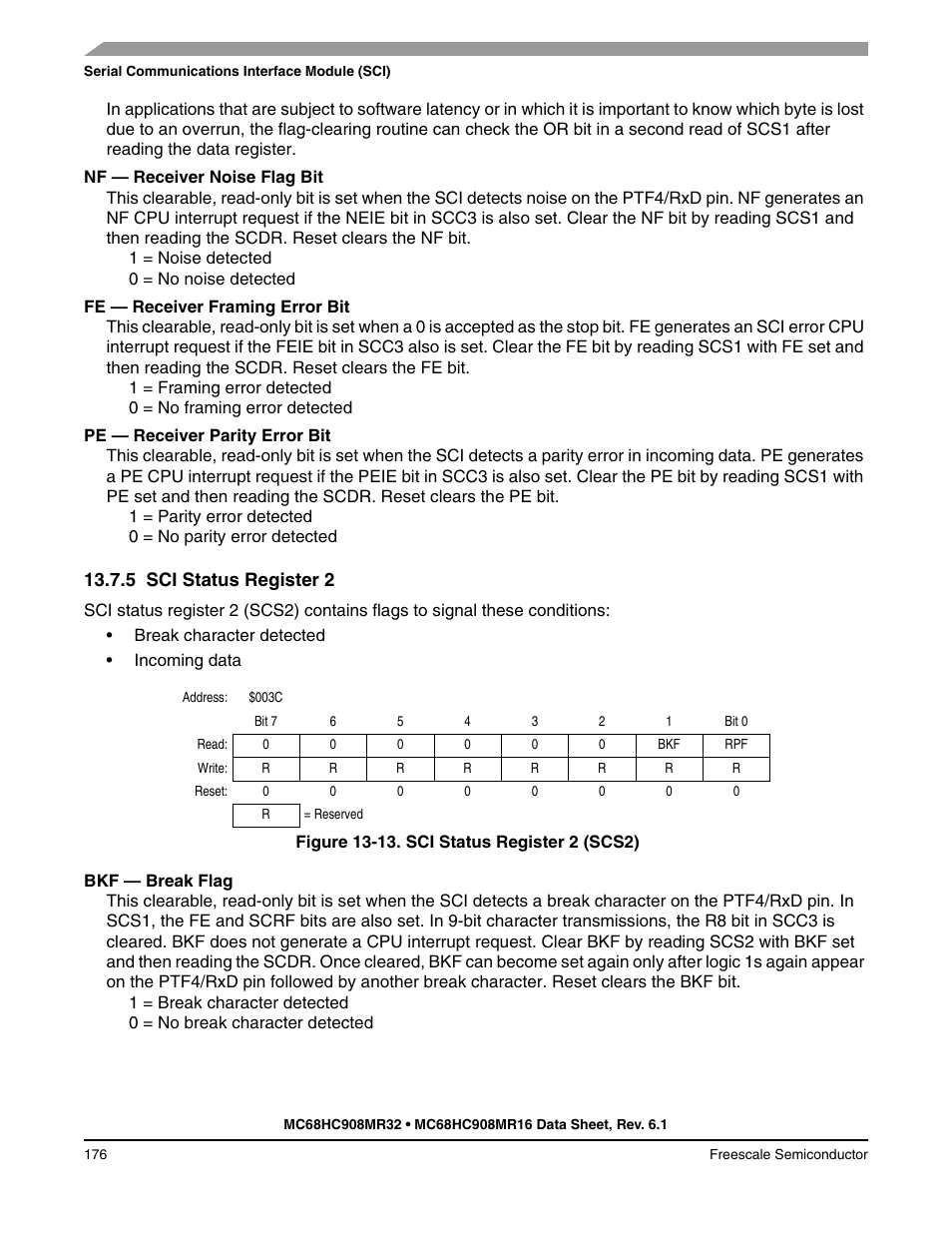 5 sci status register 2, Sci status register 2 | Freescale Semiconductor MC68HC908MR32 User Manual | Page 176 / 282