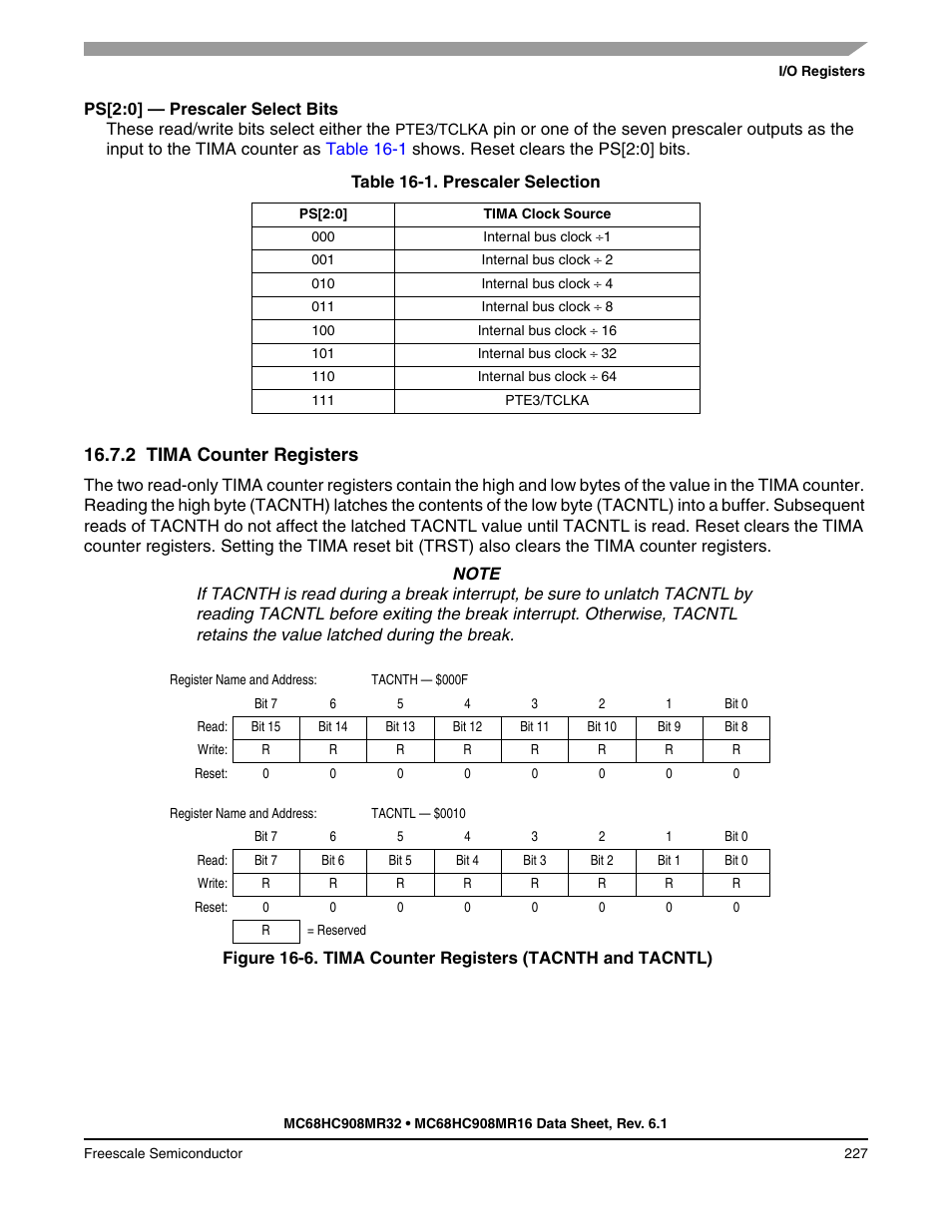 2 tima counter registers, Tima counter registers | Freescale Semiconductor MC68HC908MR32 User Manual | Page 227 / 282