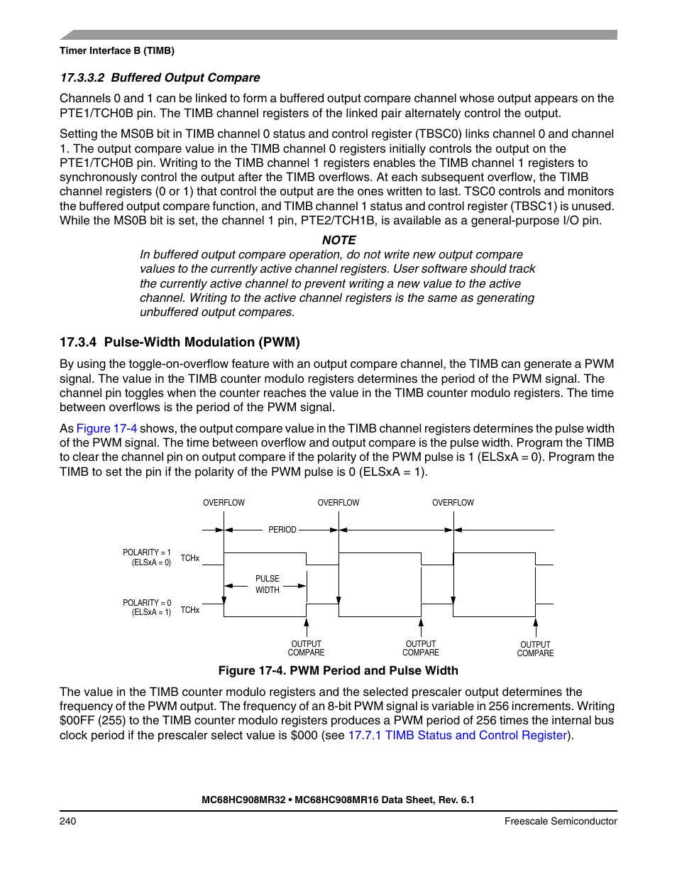 2 buffered output compare, 4 pulse-width modulation (pwm), Buffered output compare | Pulse-width modulation (pwm) | Freescale Semiconductor MC68HC908MR32 User Manual | Page 240 / 282