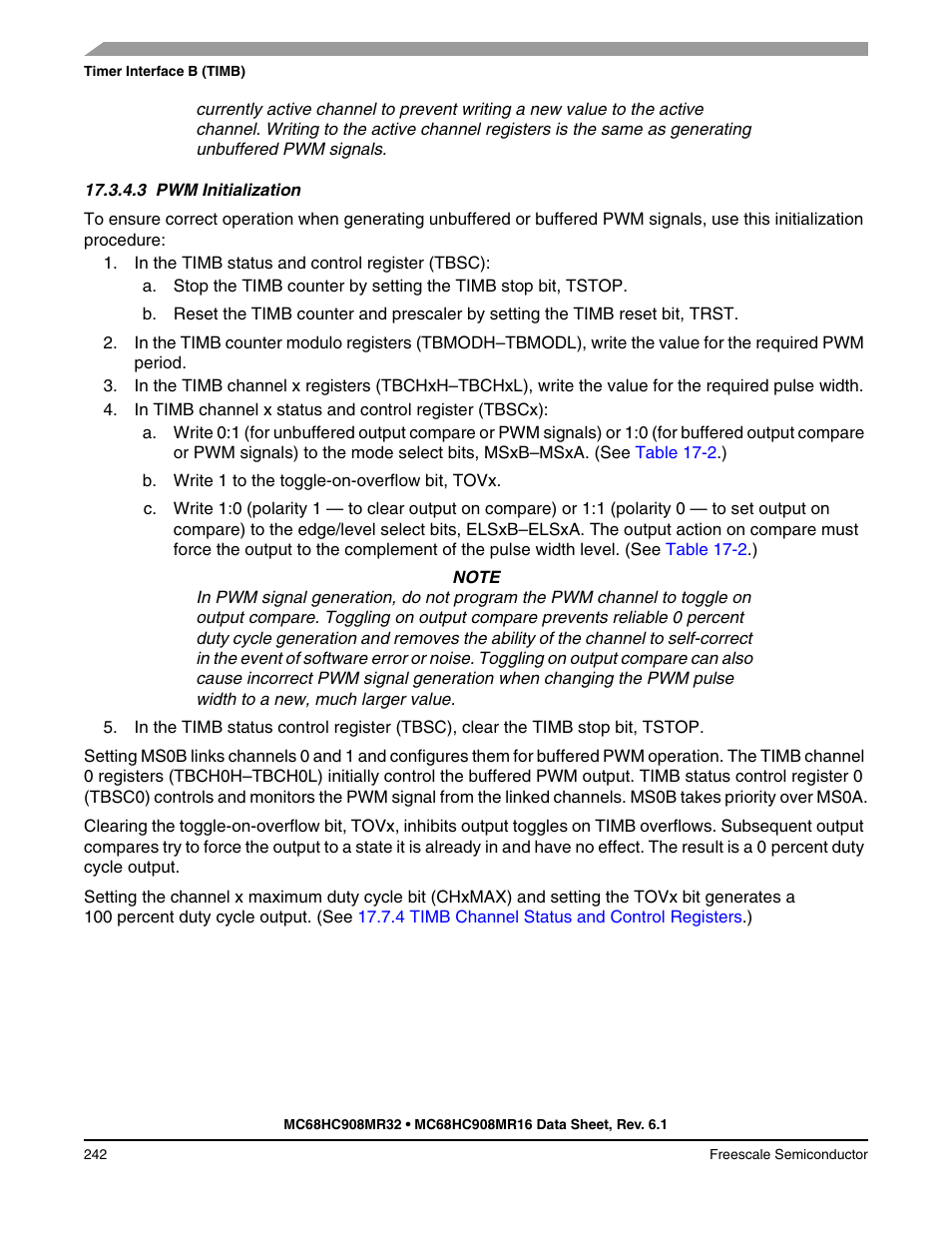 3 pwm initialization, Pwm initialization | Freescale Semiconductor MC68HC908MR32 User Manual | Page 242 / 282