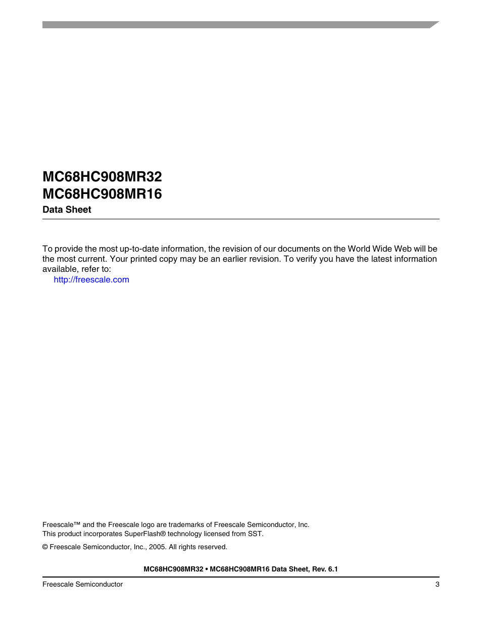 Freescale Semiconductor MC68HC908MR32 User Manual | Page 3 / 282