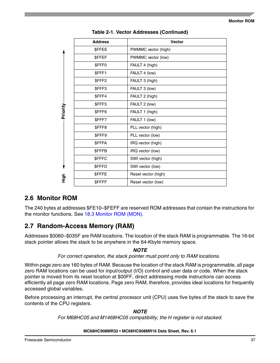 6 monitor rom, 7 random-access memory (ram), Monitor rom | Random-access memory (ram) | Freescale Semiconductor MC68HC908MR32 User Manual | Page 37 / 282