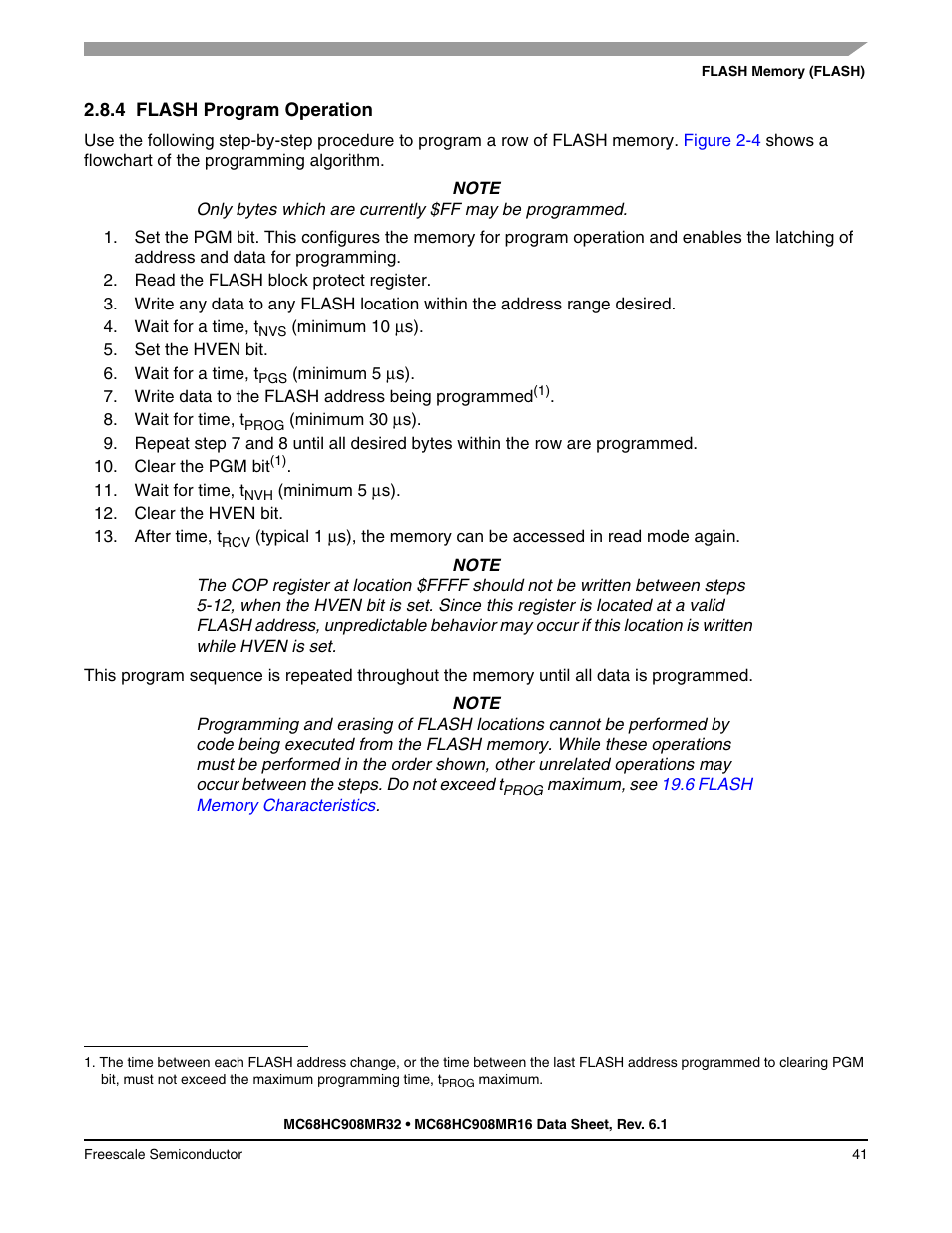 4 flash program operation, Flash program operation | Freescale Semiconductor MC68HC908MR32 User Manual | Page 41 / 282