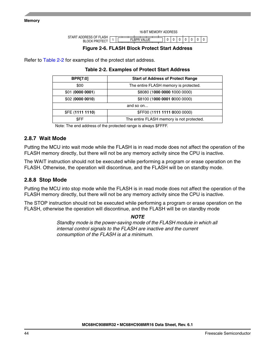 7 wait mode, 8 stop mode, Wait mode | Stop mode | Freescale Semiconductor MC68HC908MR32 User Manual | Page 44 / 282