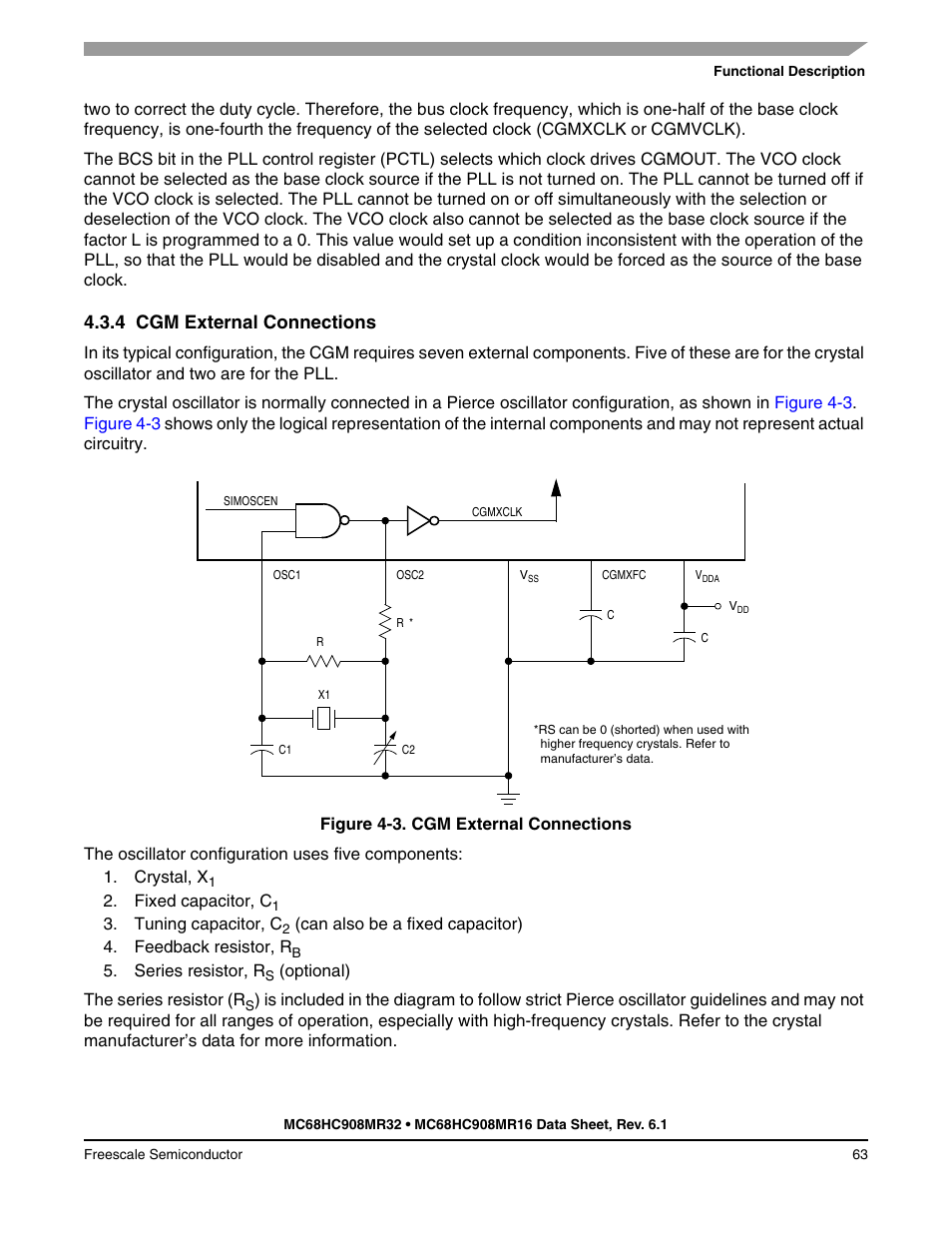 4 cgm external connections, Cgm external connections | Freescale Semiconductor MC68HC908MR32 User Manual | Page 63 / 282