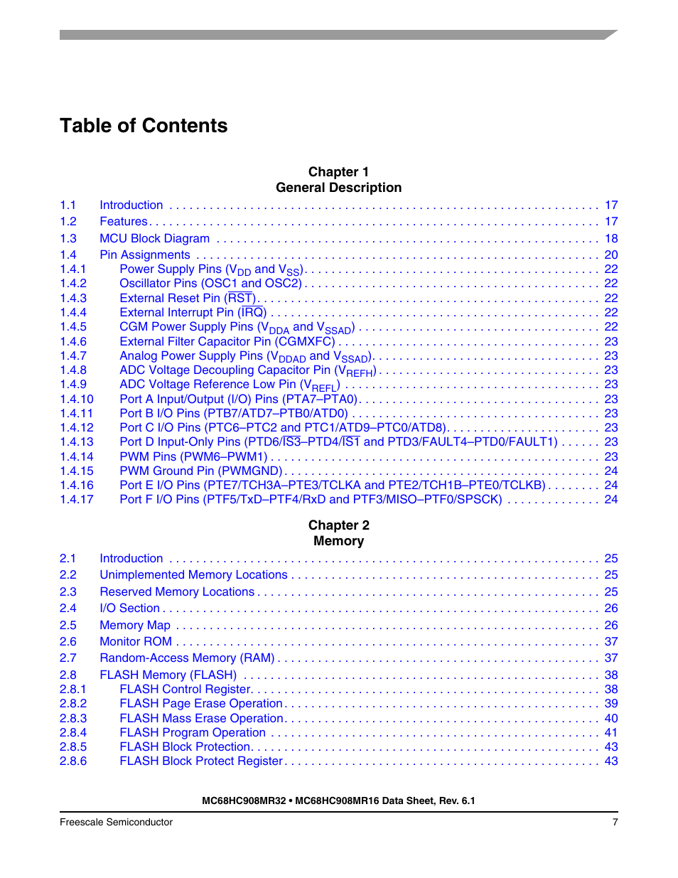 Freescale Semiconductor MC68HC908MR32 User Manual | Page 7 / 282