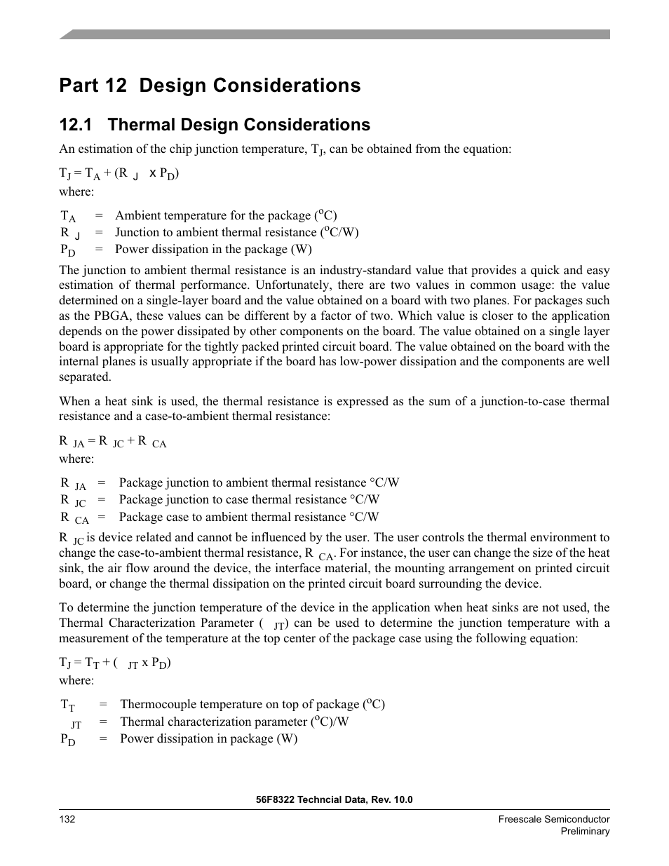 Part 12 design considerations, 1 thermal design considerations | Freescale Semiconductor 56F8122 User Manual | Page 132 / 137
