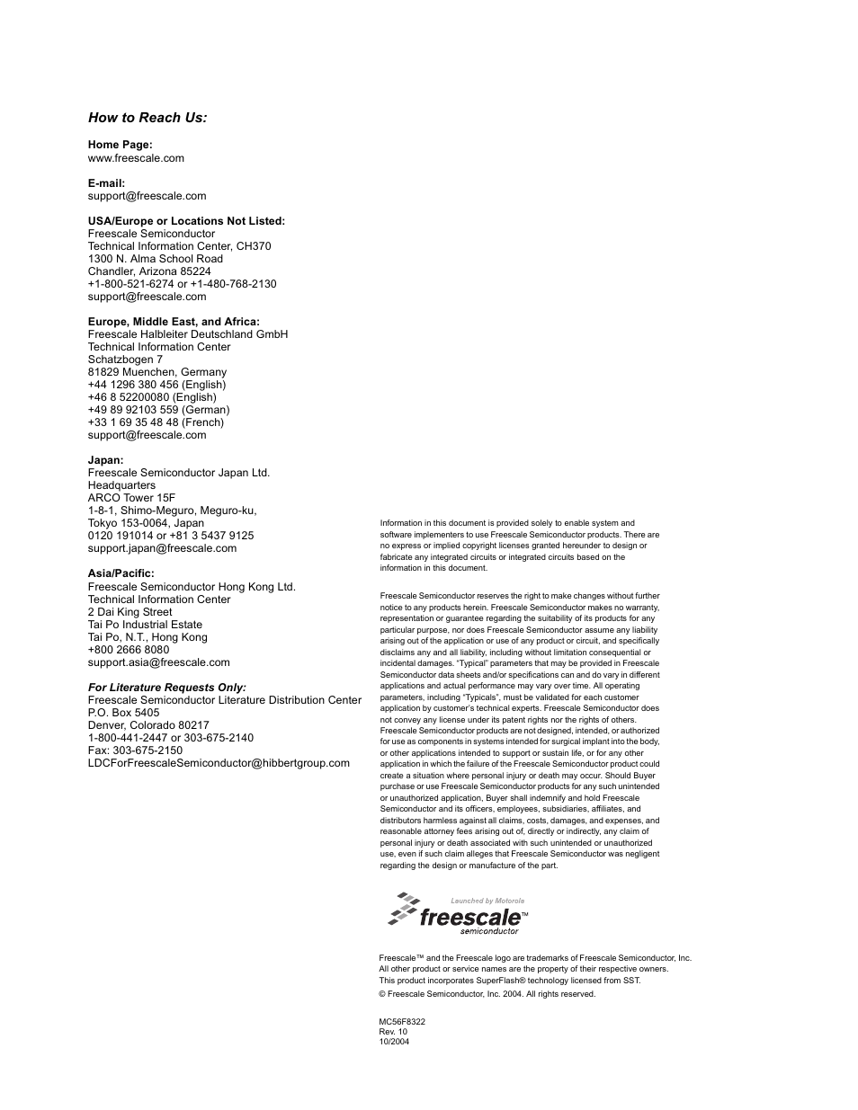 How to reach us | Freescale Semiconductor 56F8122 User Manual | Page 136 / 137
