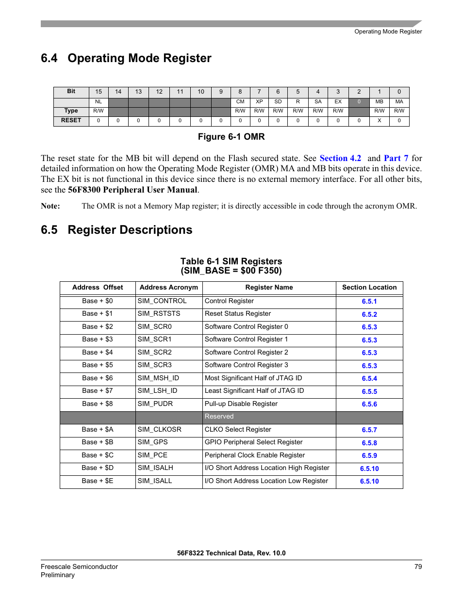 4 operating mode register, 5 register descriptions | Freescale Semiconductor 56F8122 User Manual | Page 79 / 137