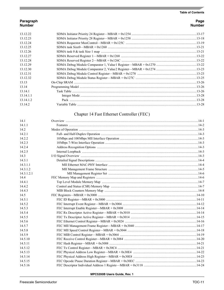 Chapter 14 fast ethernet controller (fec) | Freescale Semiconductor MPC5200B User Manual | Page 12 / 762