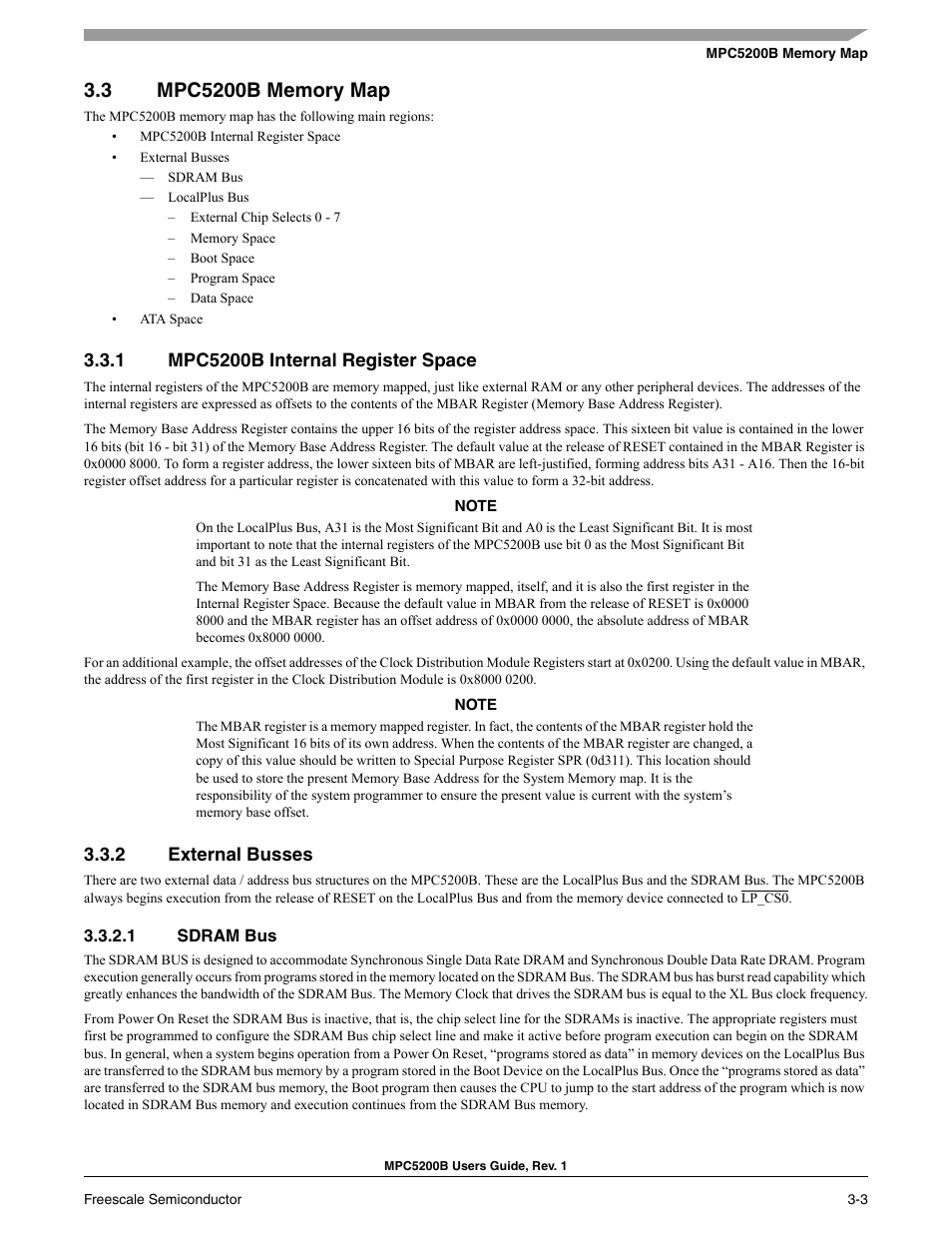 3 mpc5200b memory map, 1 mpc5200b internal register space, 2 external busses | 1 sdram bus | Freescale Semiconductor MPC5200B User Manual | Page 122 / 762