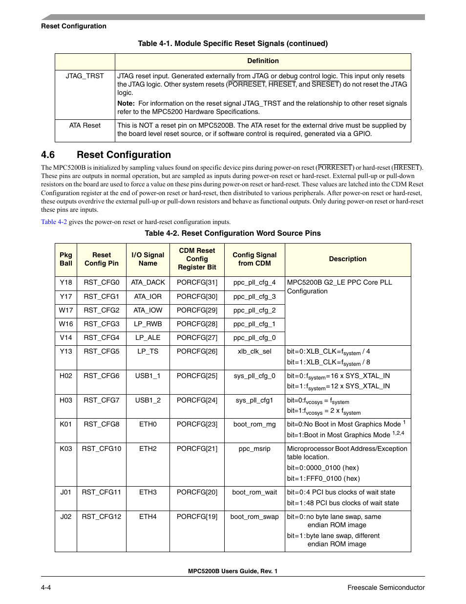 6 reset configuration, Reset configuration | Freescale Semiconductor MPC5200B User Manual | Page 131 / 762