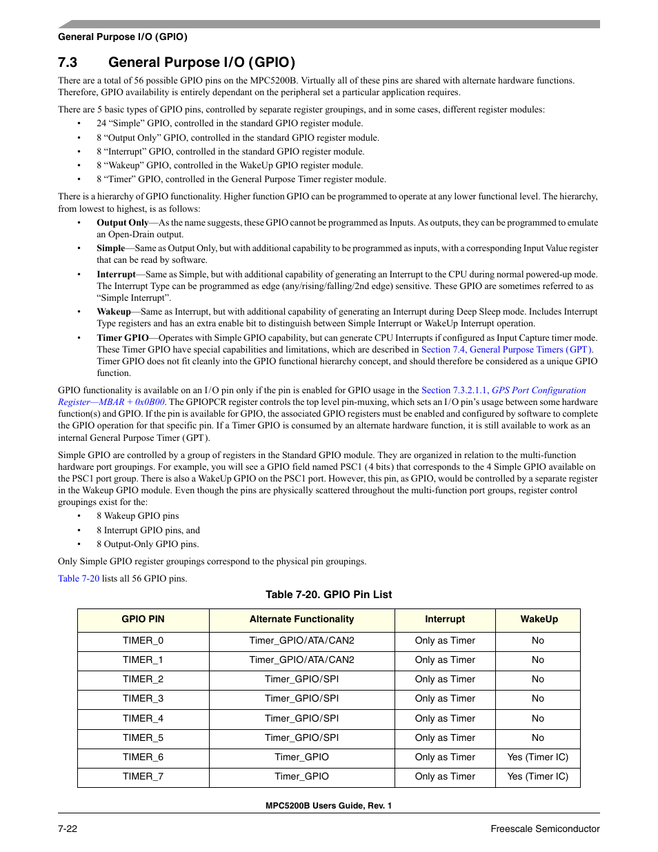 3 general purpose i / o ( gpio ), General purpose i/o (gpio), Includes | 3 general purpose i/o (gpio) | Freescale Semiconductor MPC5200B User Manual | Page 181 / 762