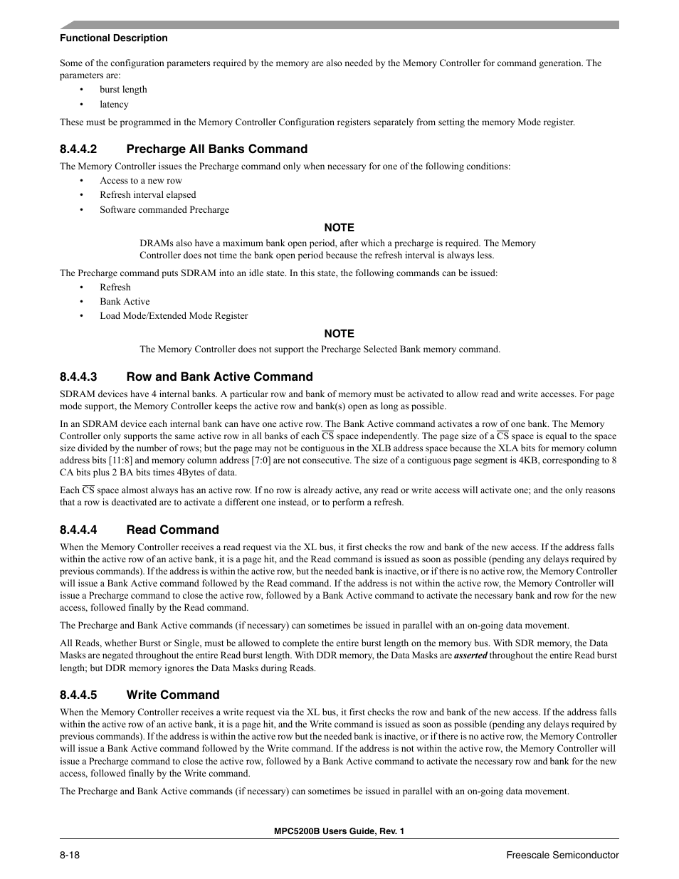 2 precharge all banks command, 3 row and bank active command, 4 read command | 5 write command | Freescale Semiconductor MPC5200B User Manual | Page 251 / 762