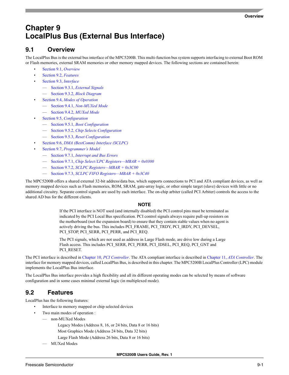 Chapter 9 localplus bus (external bus interface), 1 overview, 2 features | Freescale Semiconductor MPC5200B User Manual | Page 266 / 762