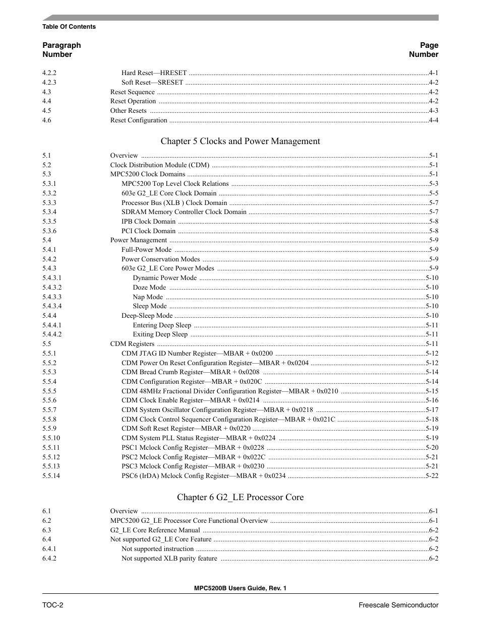 Chapter 5 clocks and power management, Chapter 6 g2_le processor core | Freescale Semiconductor MPC5200B User Manual | Page 3 / 762