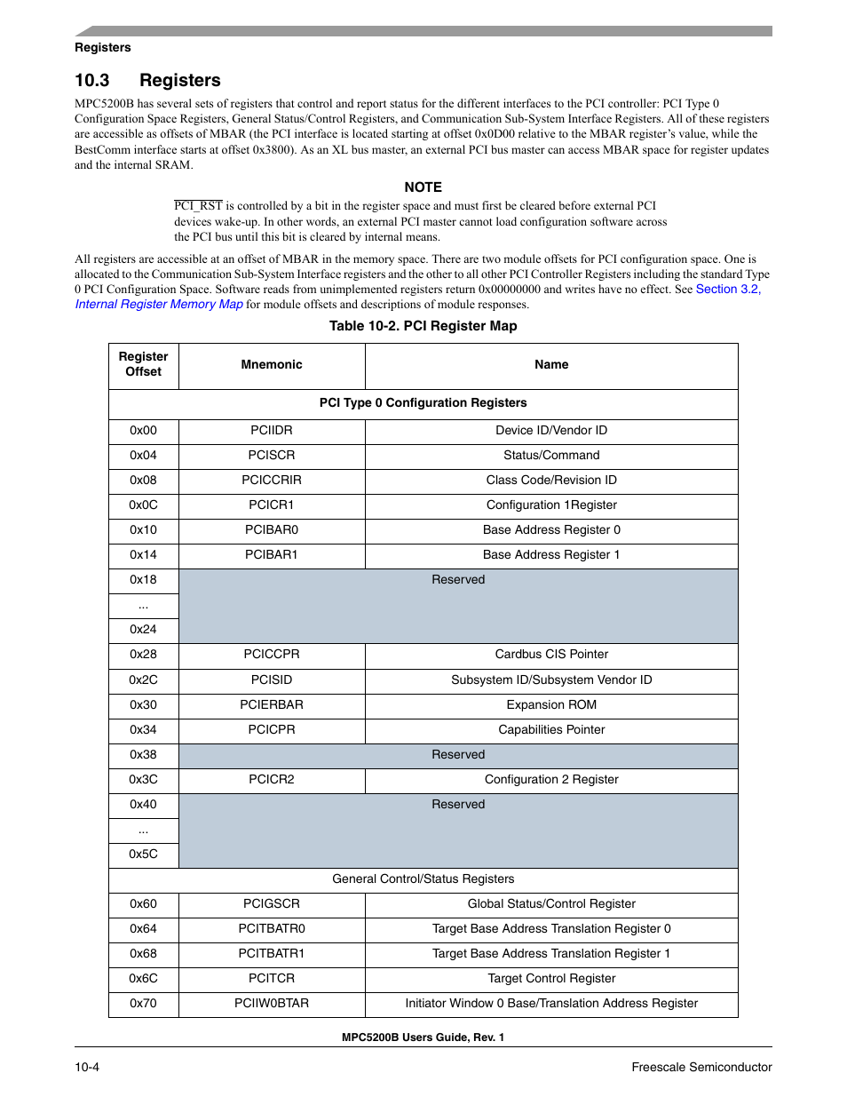 3 registers, Section 10.3 | Freescale Semiconductor MPC5200B User Manual | Page 301 / 762