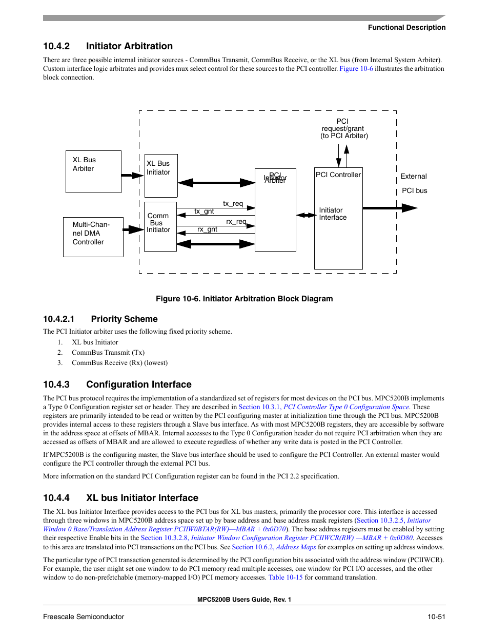 2 initiator arbitration, 1 priority scheme, 3 configuration interface | 4 xl bus initiator interface | Freescale Semiconductor MPC5200B User Manual | Page 348 / 762
