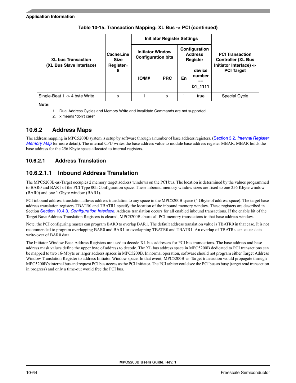 2 address maps, 1 address translation, 1 inbound address translation | Section 10.6.2, address maps | Freescale Semiconductor MPC5200B User Manual | Page 361 / 762