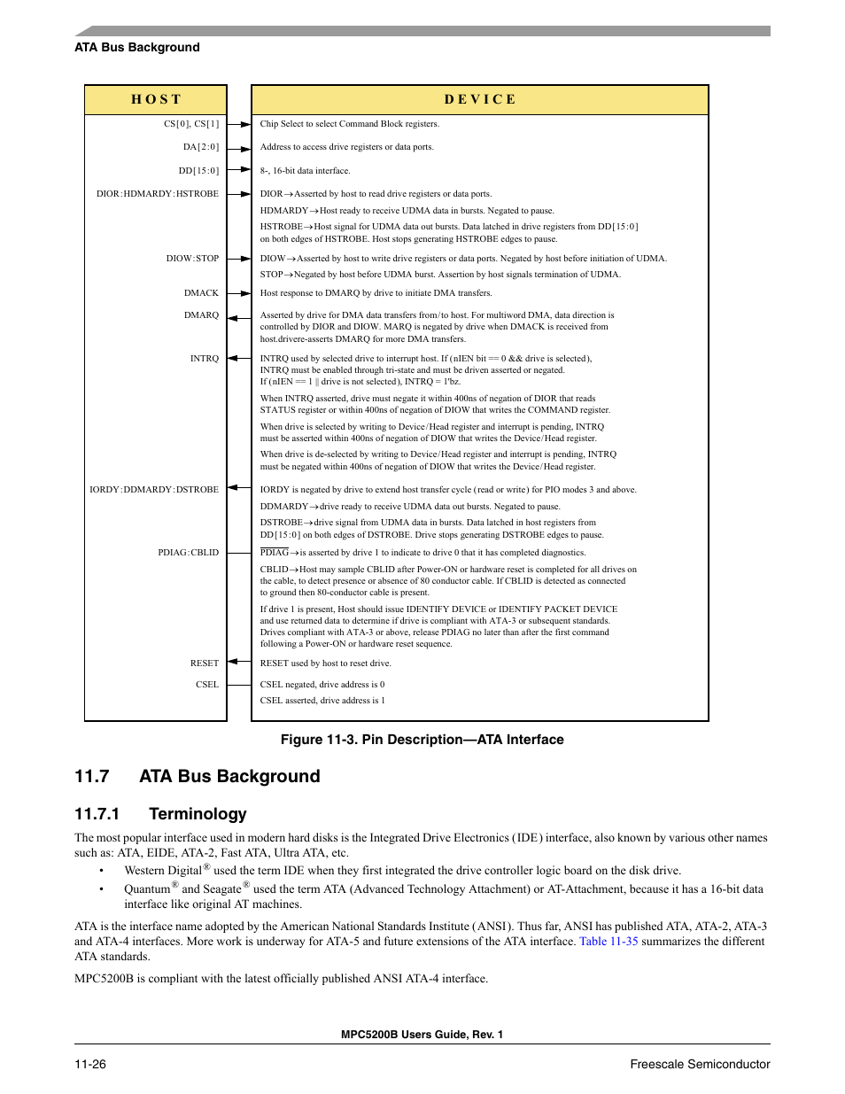 7 ata bus background, 1 terminology, Section 11.7, ata bus background | Freescale Semiconductor MPC5200B User Manual | Page 391 / 762