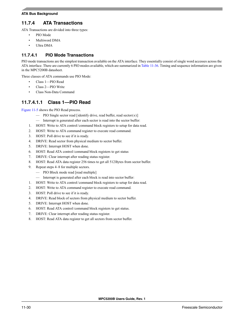 4 ata transactions, 1 pio mode transactions, 1 class 1-pio read | 1 class 1—pio read | Freescale Semiconductor MPC5200B User Manual | Page 395 / 762