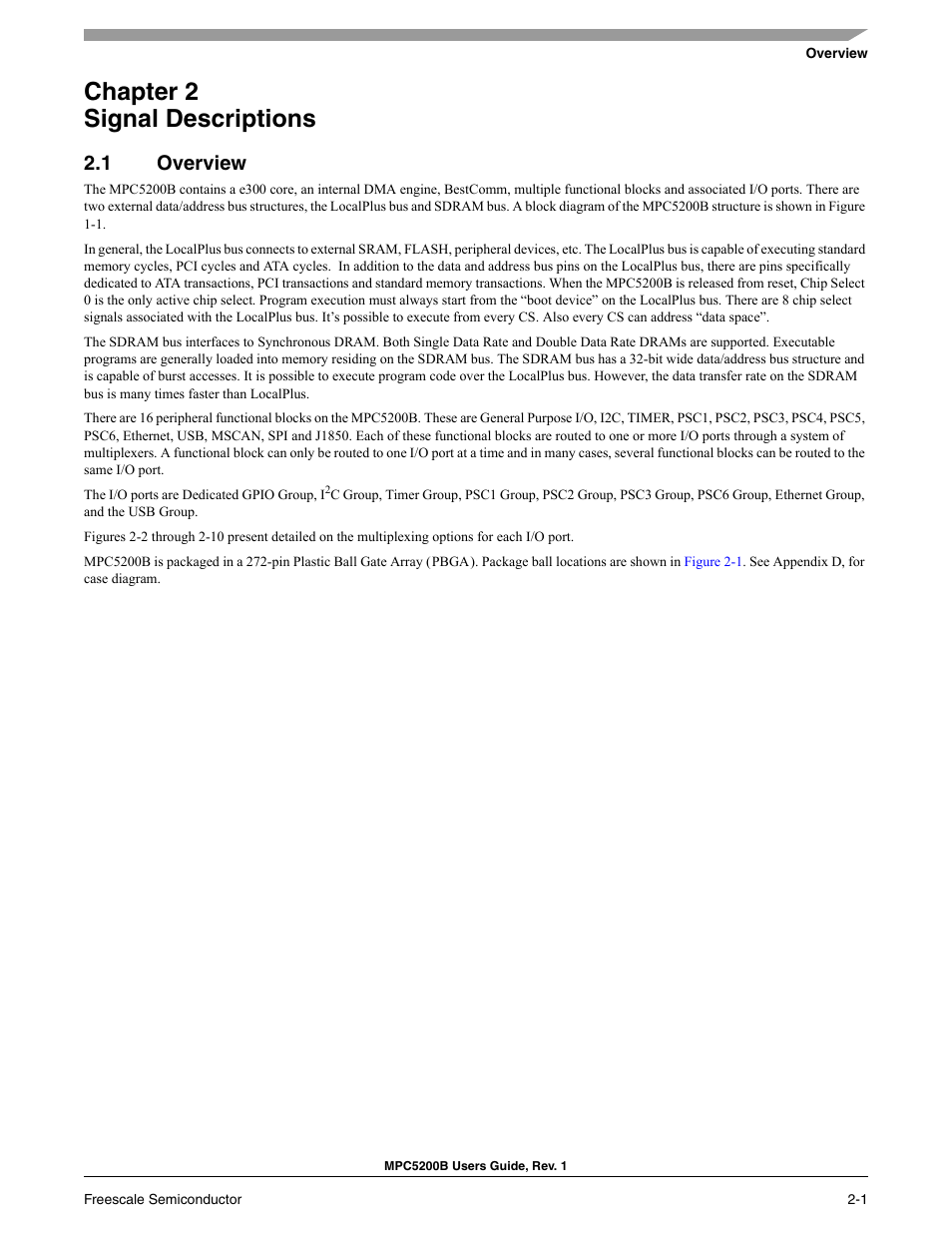 Chapter 2 signal descriptions, 1 overview | Freescale Semiconductor MPC5200B User Manual | Page 46 / 762
