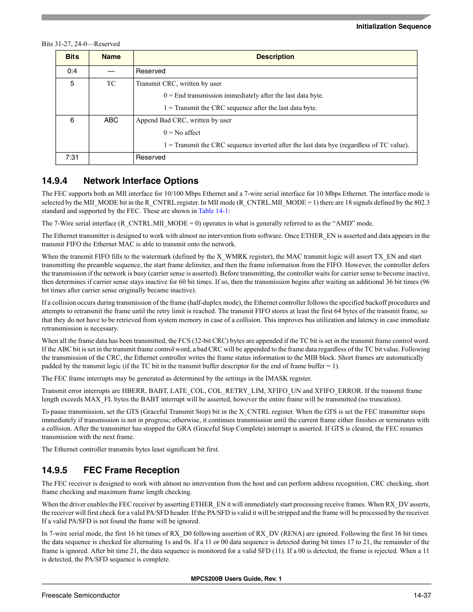 4 network interface options, 5 fec frame reception, Network interface options -36 | Fec frame reception -37 | Freescale Semiconductor MPC5200B User Manual | Page 502 / 762