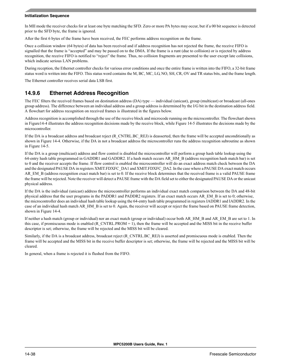 6 ethernet address recognition, Ethernet address recognition -37 | Freescale Semiconductor MPC5200B User Manual | Page 503 / 762
