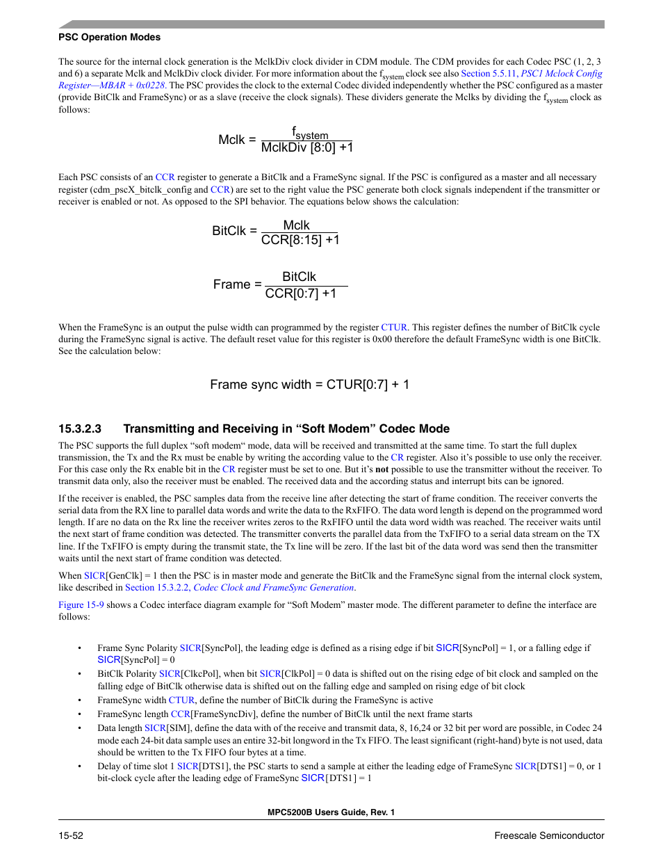 Modem” codec mode, Mclk = mclkdiv [8:0] +1 f | Freescale Semiconductor MPC5200B User Manual | Page 563 / 762