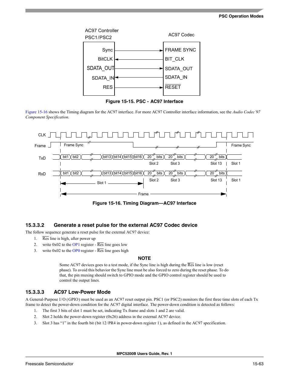 3 ac97 low-power mode, Psc - ac97 interface -57, Figure 15-15 | Sdata_out | Freescale Semiconductor MPC5200B User Manual | Page 574 / 762