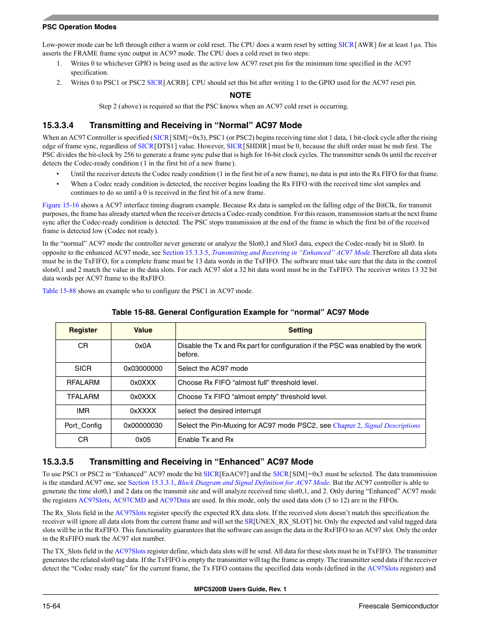 4 transmitting and receiving in “normal” ac97 mode, Section 15.3.3.4, Transmitting and receiving in “normal” ac97 mode | Freescale Semiconductor MPC5200B User Manual | Page 575 / 762