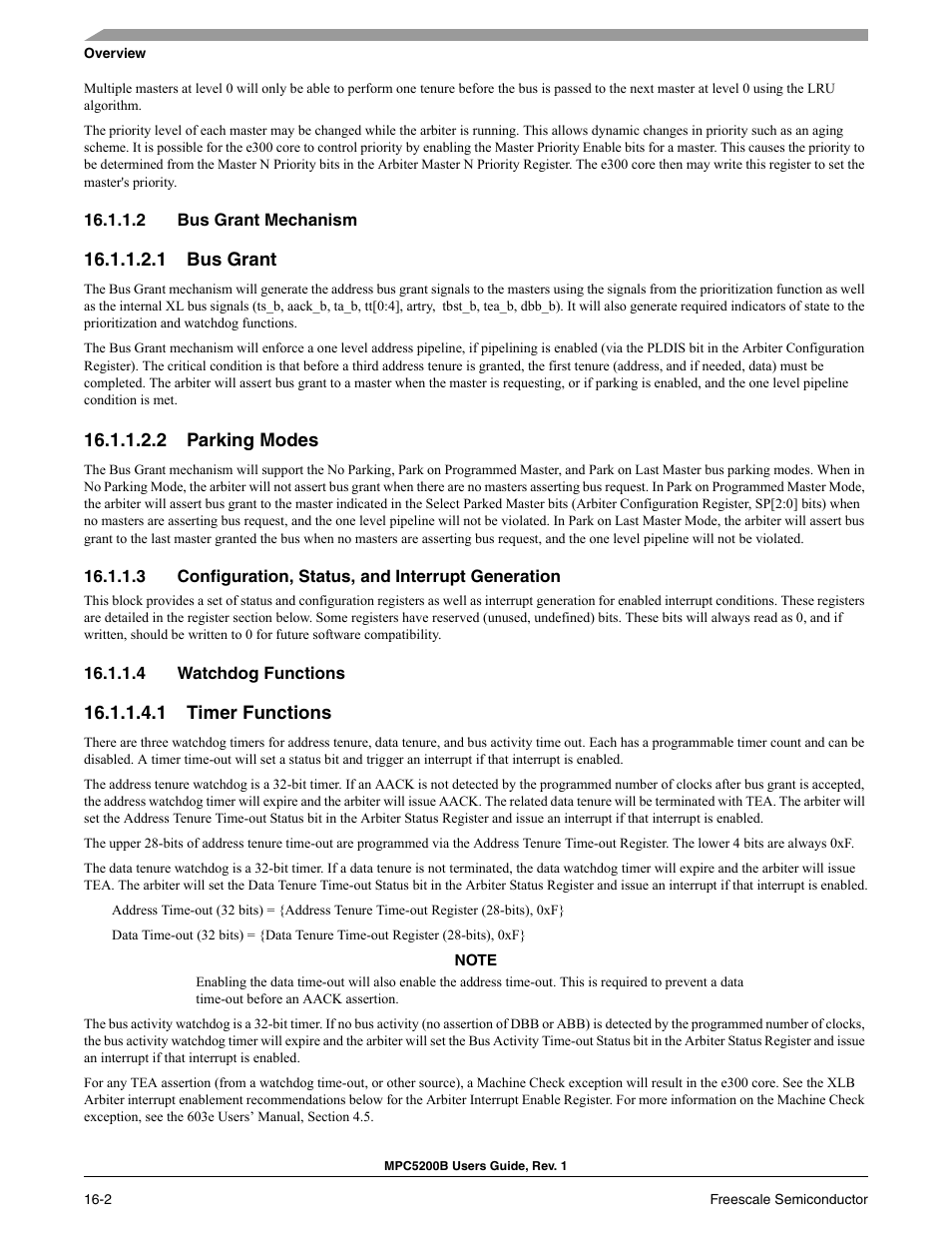 2 bus grant mechanism, 1 bus grant, 2 parking modes | 3 configuration, status, and interrupt generation, 4 watchdog functions, 1 timer functions | Freescale Semiconductor MPC5200B User Manual | Page 589 / 762