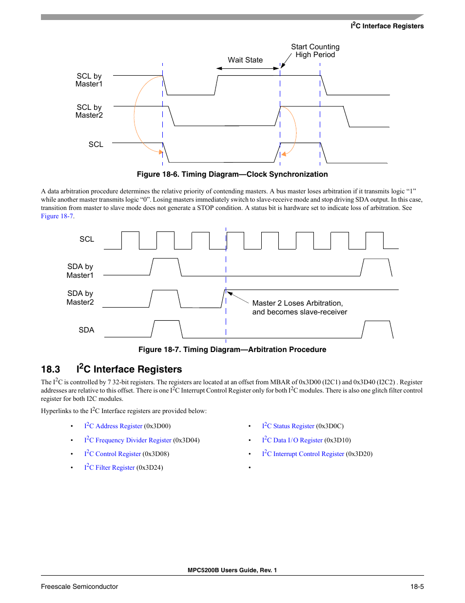 3 i2c interface registers, Section 18.3, Section 18.3, i | C interface registers | Freescale Semiconductor MPC5200B User Manual | Page 622 / 762