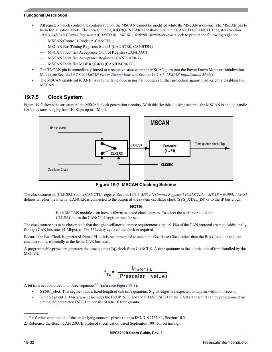 5 clock system, Mscan, Prescaler value ю ( ) | Freescale Semiconductor MPC5200B User Manual | Page 671 / 762