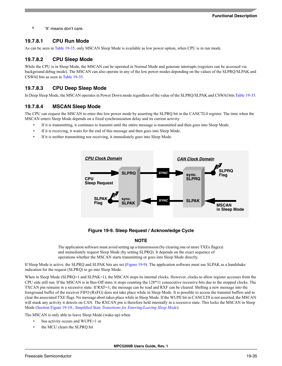 1 cpu run mode, 2 cpu sleep mode, 3 cpu deep sleep mode | 4 mscan sleep mode | Freescale Semiconductor MPC5200B User Manual | Page 674 / 762