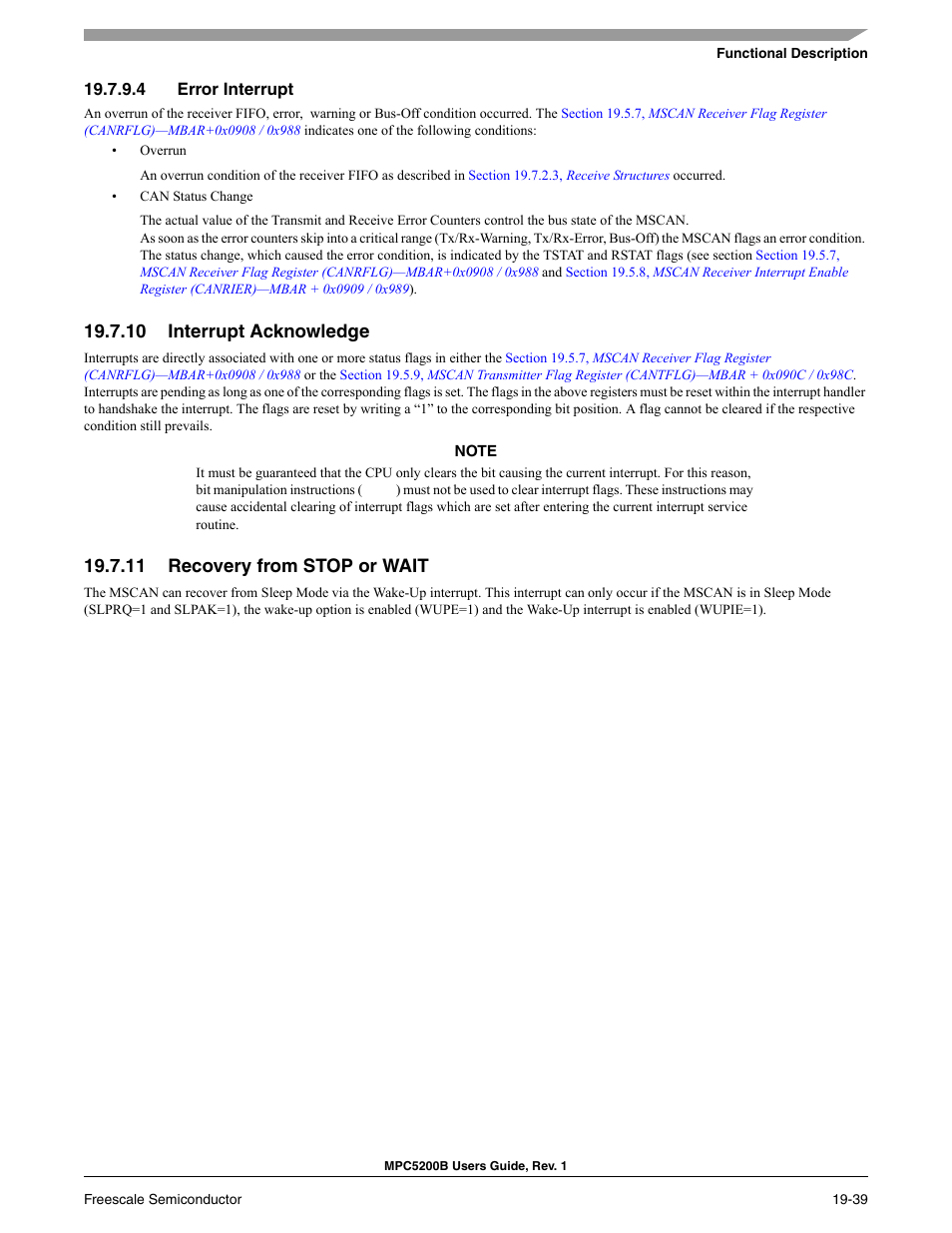 4 error interrupt, 10 interrupt acknowledge, 11 recovery from stop or wait | Nerated if enabled, Section 19.7.9.4, error interrupt | Freescale Semiconductor MPC5200B User Manual | Page 678 / 762