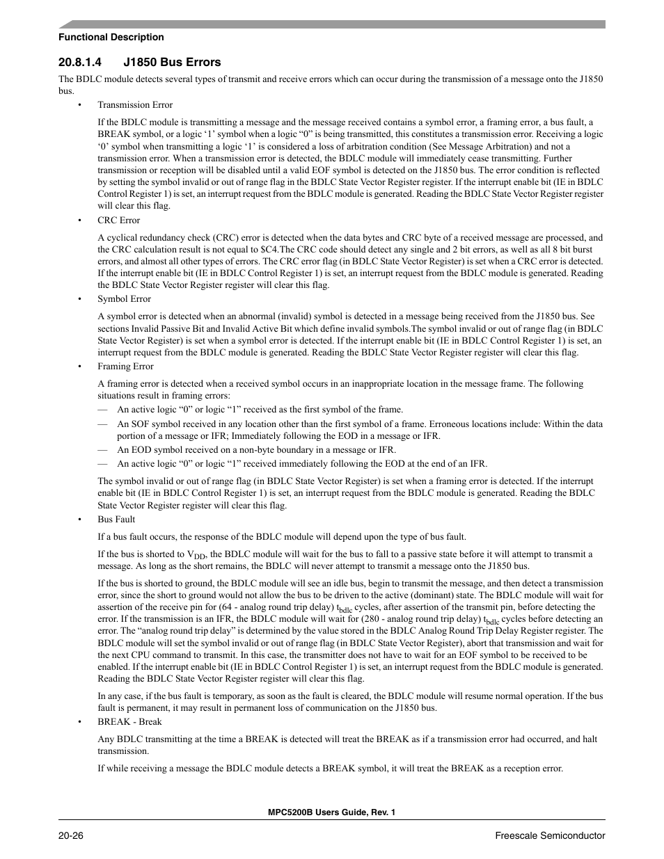 4 j1850 bus errors, J1850 bus errors -26 | Freescale Semiconductor MPC5200B User Manual | Page 705 / 762