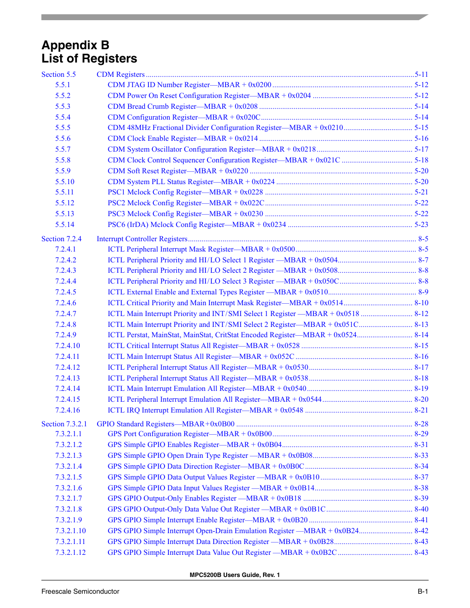 Appendix b list of registers | Freescale Semiconductor MPC5200B User Manual | Page 752 / 762